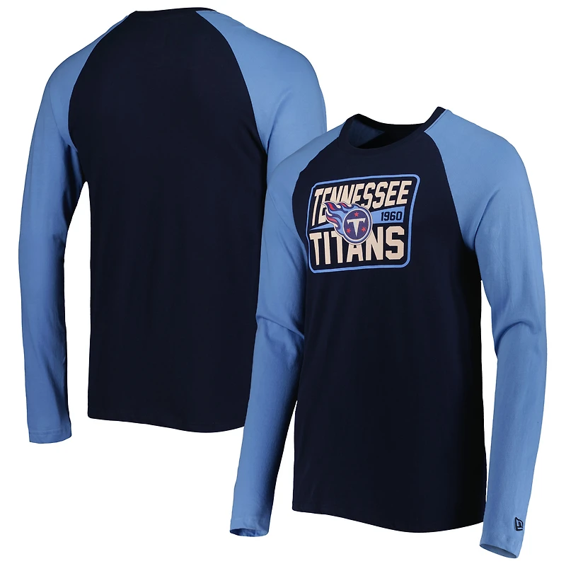T-shirt à manches longues raglan pour homme New Era bleu marine Tennessee Titans Current
