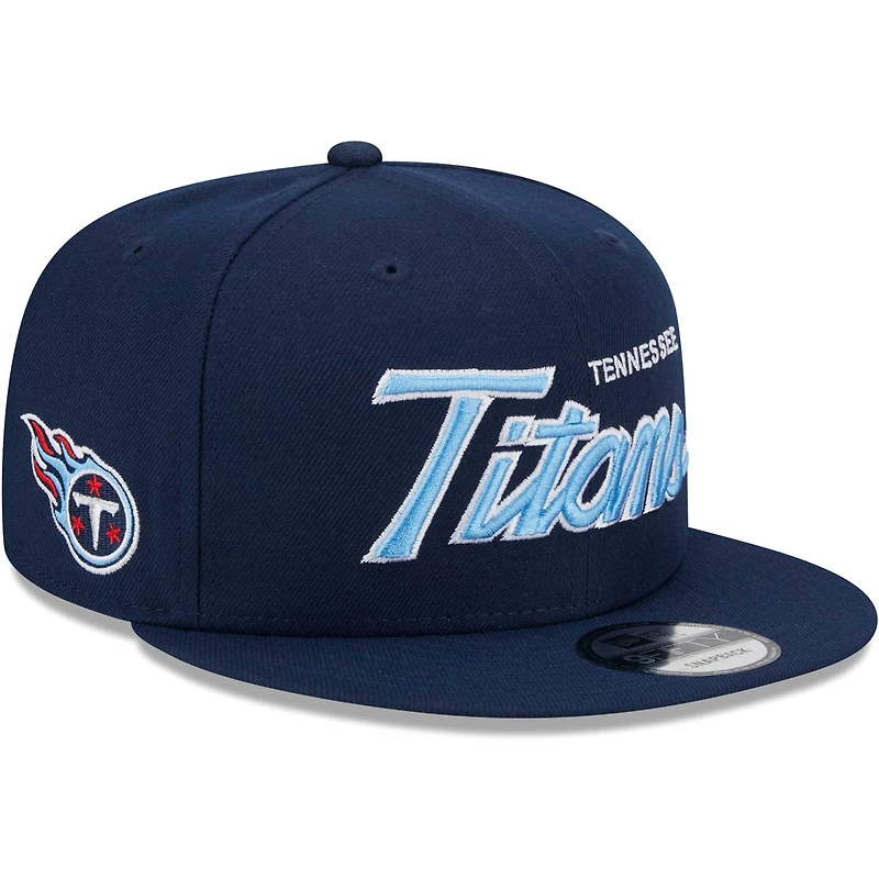 Casquette Snapback 9FIFTY Main Script des Tennessee Titans New Era pour homme, bleu marine