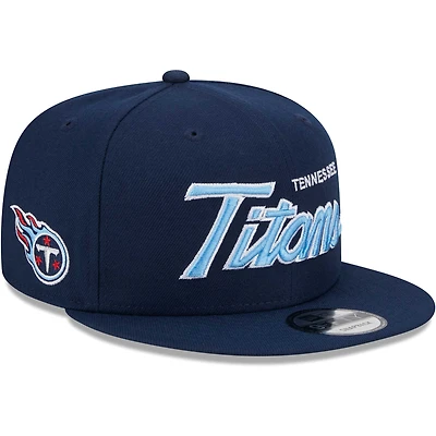 Casquette Snapback 9FIFTY Main Script des Tennessee Titans New Era pour homme, bleu marine