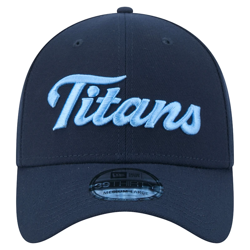 Men's New Era Navy Tennessee Titans Script 39THIRTY Flex Hat