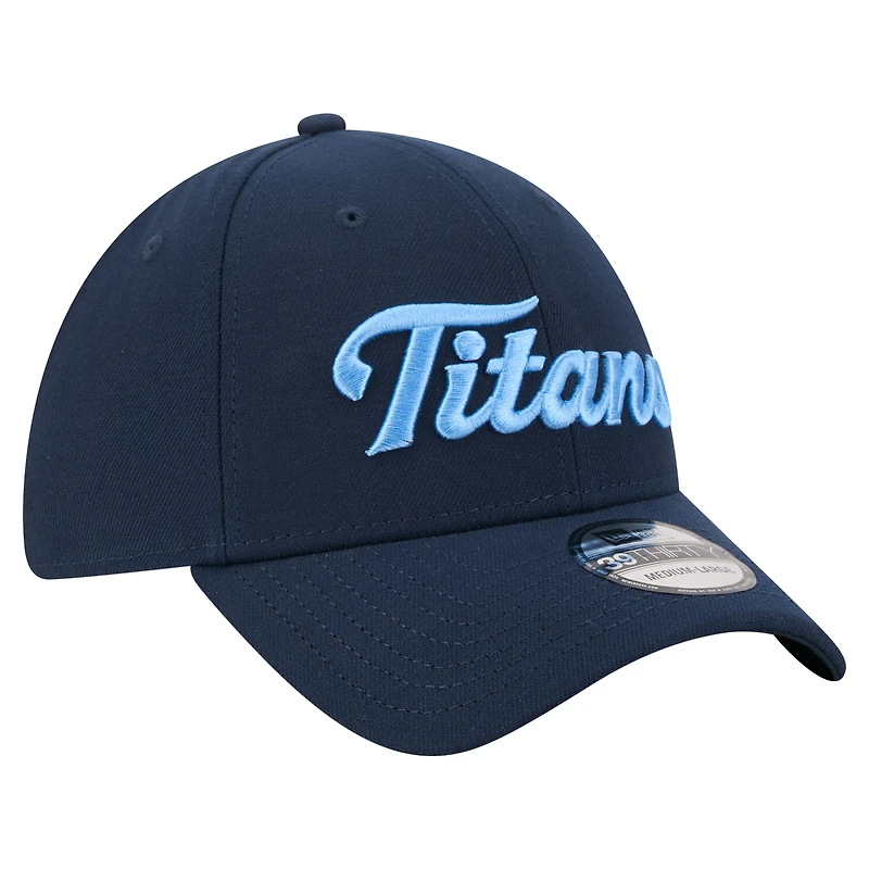 Men's New Era Navy Tennessee Titans Script 39THIRTY Flex Hat