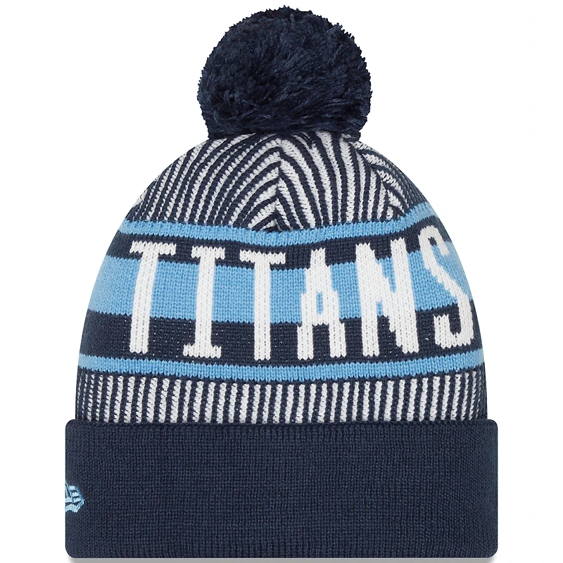 Bonnet en tricot rayé à revers et pompon New Era pour hommes