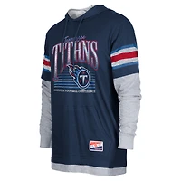 T-shirt à capuche manches longues Twofer Tennessee Titans bleu marine New Era pour homme