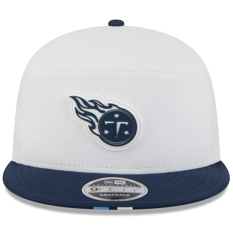 Casquette snapback 9FIFTY à panneaux fendus New Era pour homme, blanc/bleu marine, Tennessee Titans, camp d'entraînement NFL 2025