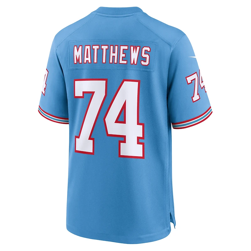 Maillot Nike Bruce Matthews bleu clair pour homme, joueur retraité des Titans du Tennessee, match alternatif