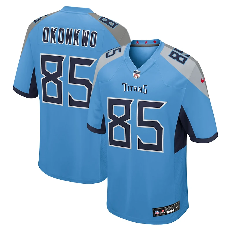 Maillot Nike Chigoziem Okonkwo bleu clair pour homme, équipe des Titans du Tennessee