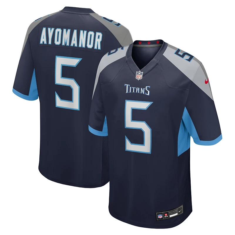 Maillot Nike Elic Ayomanor bleu marine pour homme des Titans du Tennessee