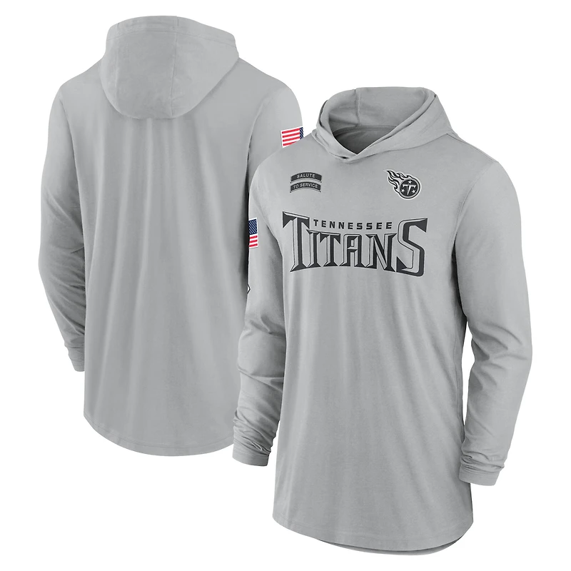 T-shirt à capuche léger et performant manches longues Nike Tennessee Titans 2024 Salute to Service pour homme, gris