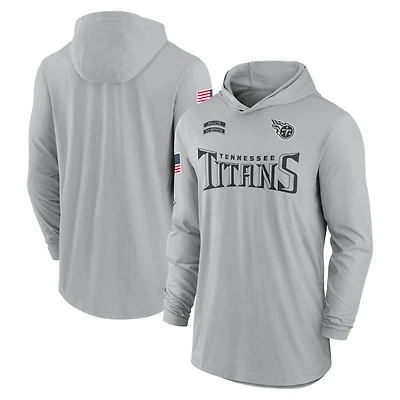 T-shirt à capuche léger et performant manches longues Nike Tennessee Titans 2024 Salute to Service pour homme, gris