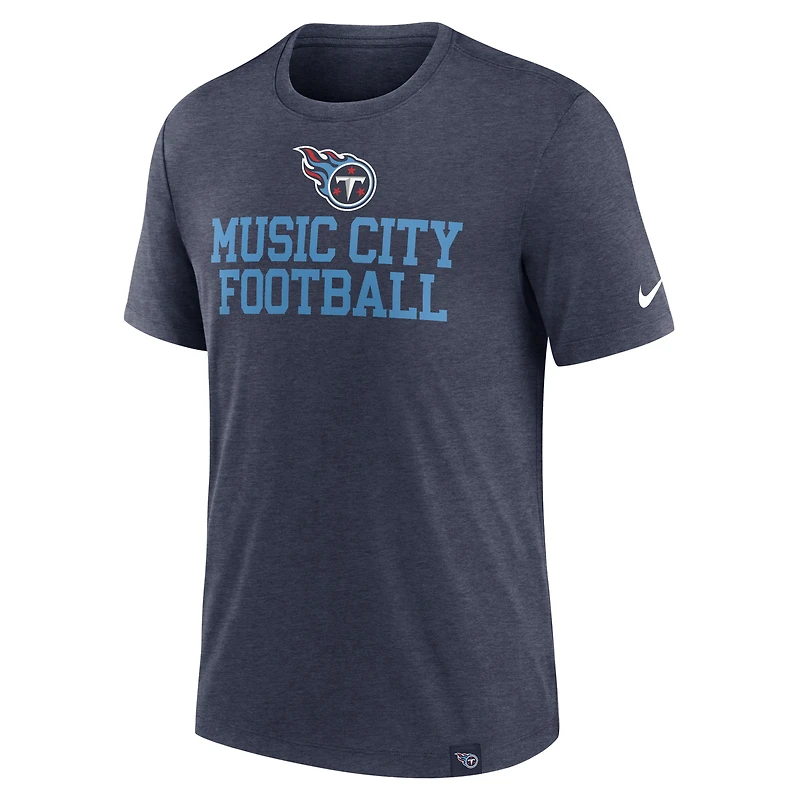 T-shirt tri-mélange Nike Heather Navy Tennessee Titans Blitz pour hommes
