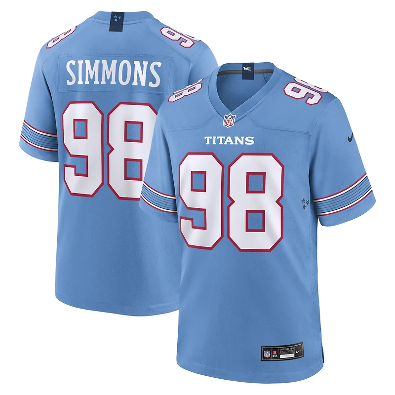 Maillot de match Nike Jeffery Simmons bleu clair des Titans du Tennessee pour homme