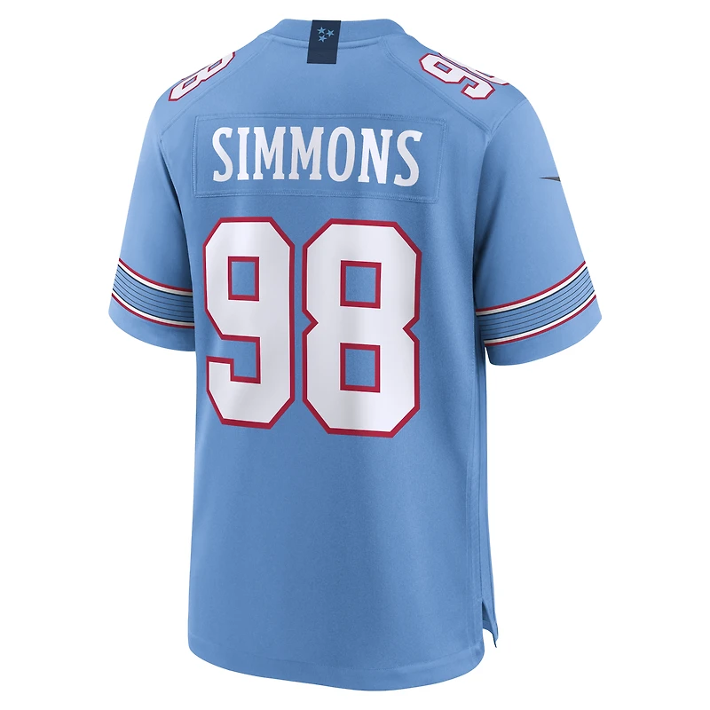 Maillot de match Nike Jeffery Simmons bleu clair des Titans du Tennessee pour homme