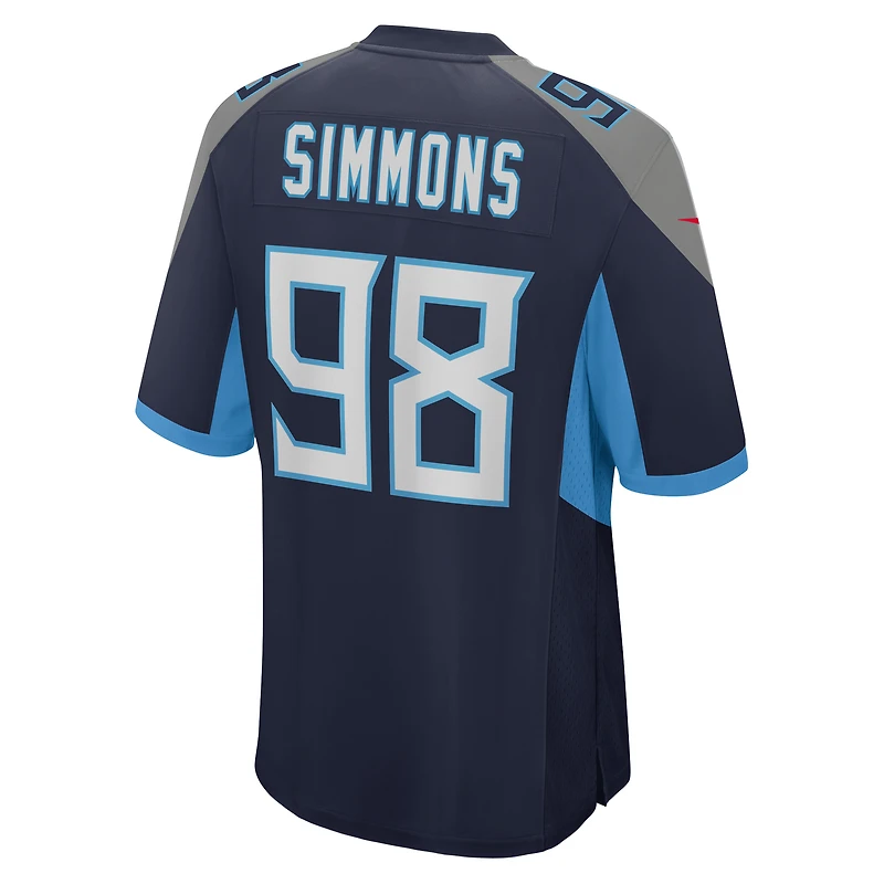 Maillot de match Nike Jeffery Simmons bleu marine Tennessee Titans pour homme