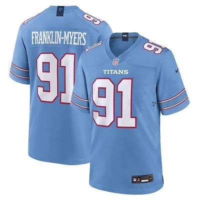 Maillot de match Nike John Franklin-Myers bleu clair des Titans du Tennessee pour homme