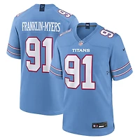 Maillot de match Nike John Franklin-Myers bleu clair des Titans du Tennessee pour homme