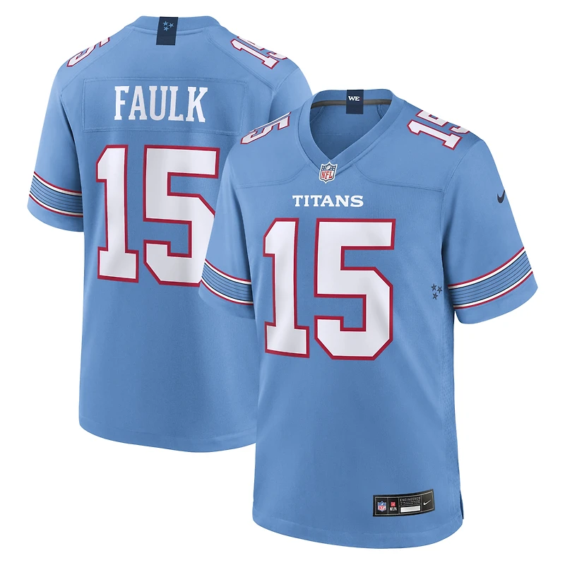 Maillot de match Nike Keldric Faulk bleu clair des Tennessee Titans pour homme