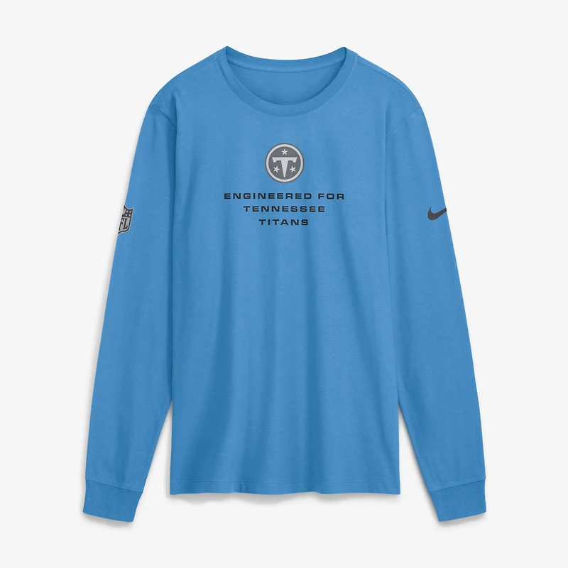 T-shirt à manches longues Nike Dri-FIT bleu clair pour homme, motif étoile audacieuse des Tennessee Titans, en bord de touche