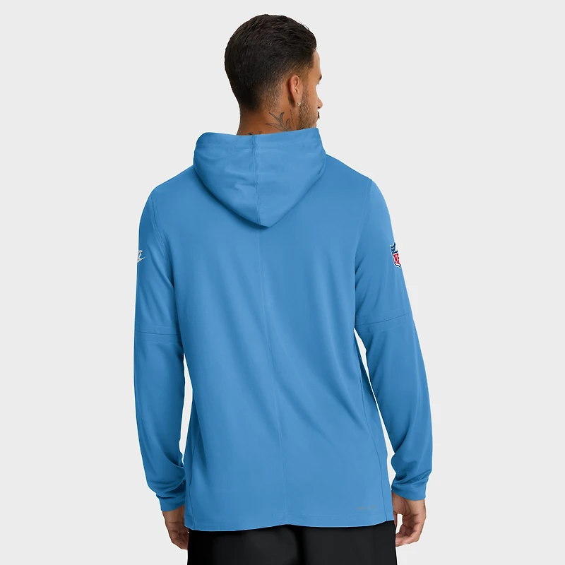 T-shirt à capuche Nike bleu clair manches longues pour homme, motif Tennessee Titans Sideline Oilers Throwback Dri-FIT