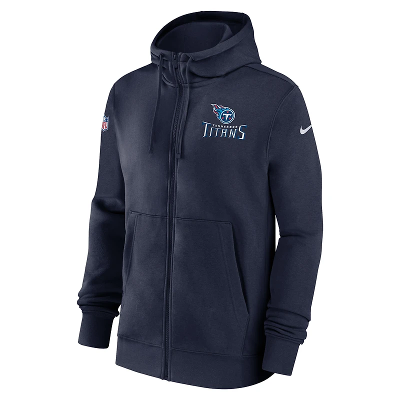 Sweat à capuche entièrement zippé Nike Tennessee Titans 2023/24 Sideline Club pour homme bleu marine