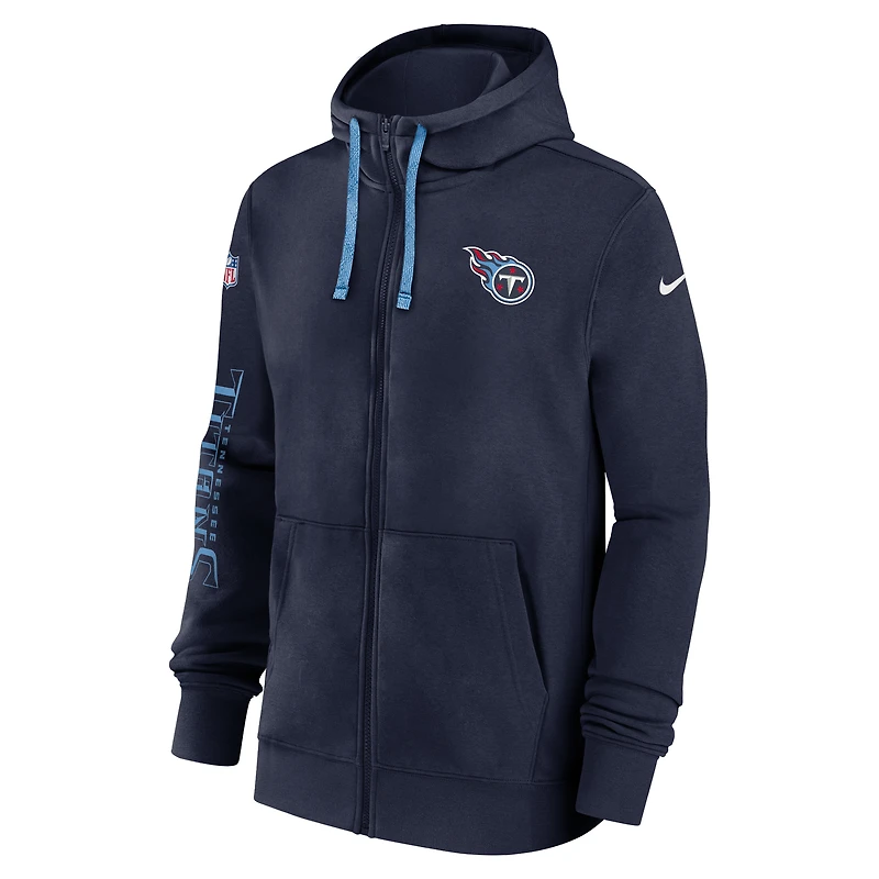 Men's Nike Navy Tennessee Titans 2024 Sideline Club Full-Zip Hoodie