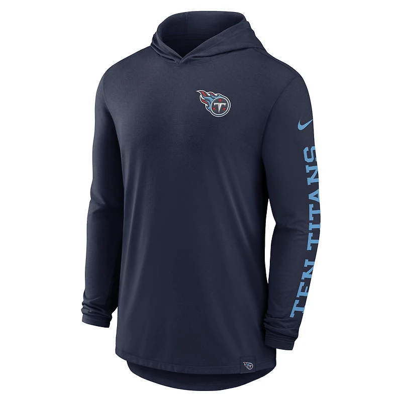 Men's Nike Navy Tennessee Titans Blitz Tri-Blend Dri-FIT Long Sleeve Hoodie T-Shirt