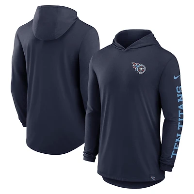 Men's Nike Navy Tennessee Titans Blitz Tri-Blend Dri-FIT Long Sleeve Hoodie T-Shirt