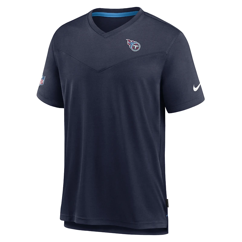 Men's Nike Navy Tennessee Titans Sideline Coach Chevron Lock Up Logo V-Neck Performance T-Shirt