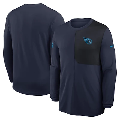 Maillot Nike bleu marine Tennessee Titans Sideline Coach UV Dri-FIT à manches longues pour homme