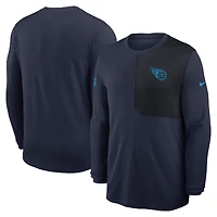 Maillot Nike bleu marine Tennessee Titans Sideline Coach UV Dri-FIT à manches longues pour homme