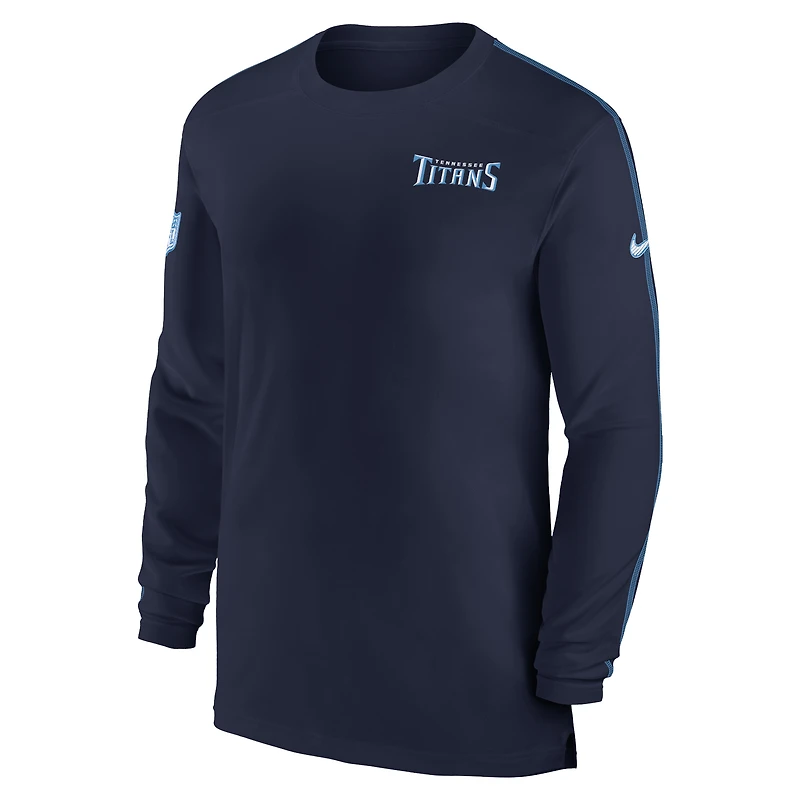 T-shirt à manches longues Nike pour hommes, bleu marine, Tennessee Titans Sideline Coach UV Performance