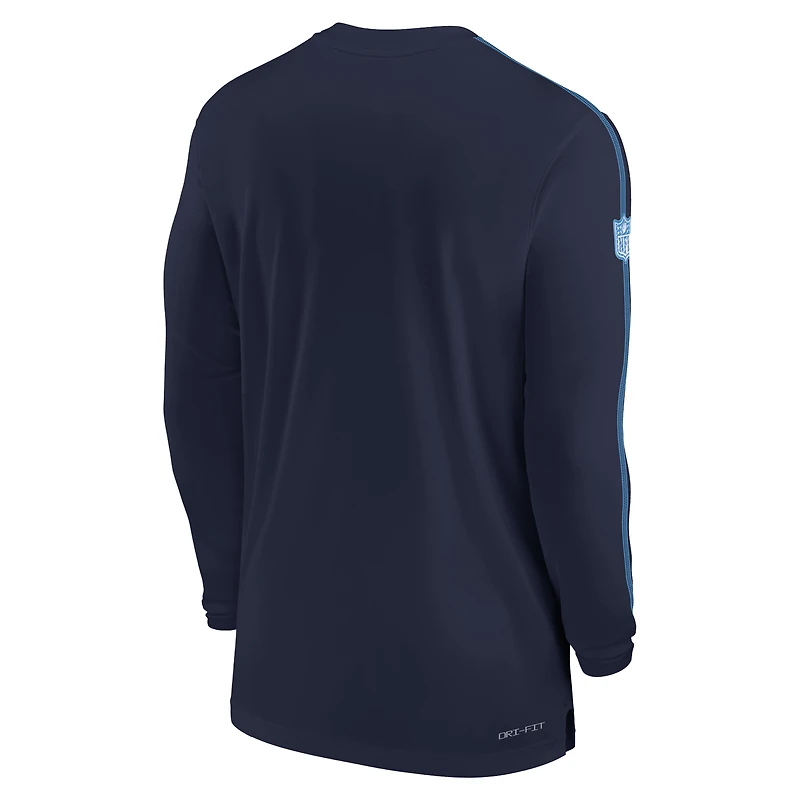 T-shirt à manches longues Nike pour hommes, bleu marine, Tennessee Titans Sideline Coach UV Performance
