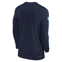T-shirt à manches longues Nike pour hommes, bleu marine, Tennessee Titans Sideline Coach UV Performance