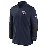 Pull Nike bleu marine Tennessee Titans Sideline Dri-FIT à demi-zip pour homme