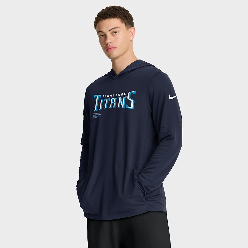 T-shirt à capuche manches longues Nike Tennessee Titans Sideline Pure Fury Dri-FIT bleu marine pour homme