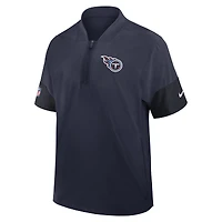 Veste d'entraîneur Nike bleu marine Tennessee Titans Sideline à manches courtes et quart de zip pour homme