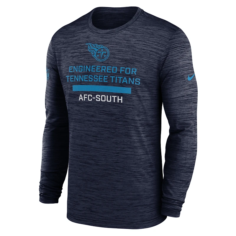 T-shirt Nike bleu marine Tennessee Titans Sideline Velocity Performance à manches longues pour homme