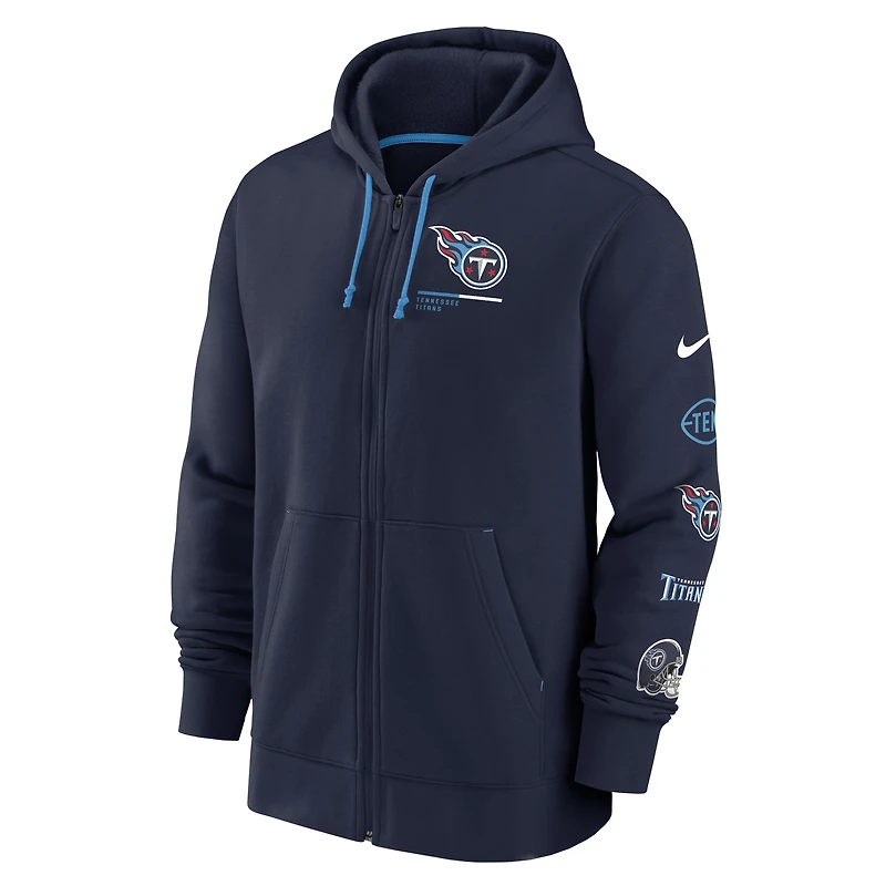 Sweat à capuche et fermeture éclair intégrale Nike Tennessee Titans Surrey pour homme, bleu marine
