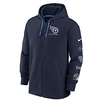 Sweat à capuche et fermeture éclair intégrale Nike Tennessee Titans Surrey pour homme, bleu marine