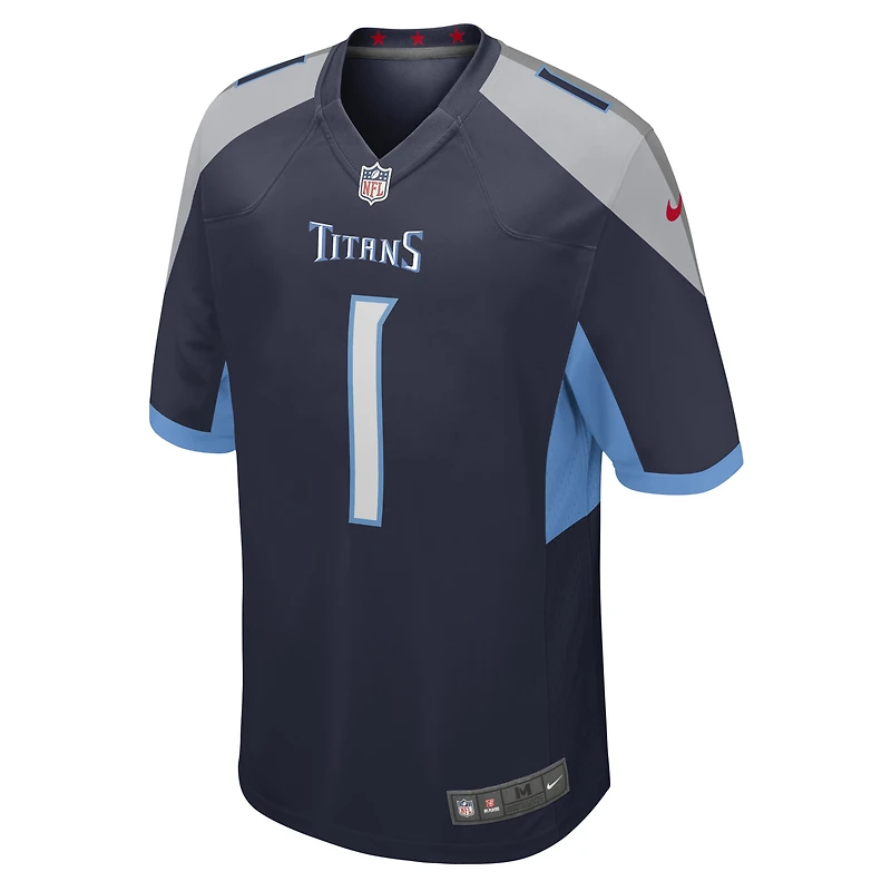 Maillot de match Nike numéro 1 Dad pour hommes, bleu marine, Tennessee Titans