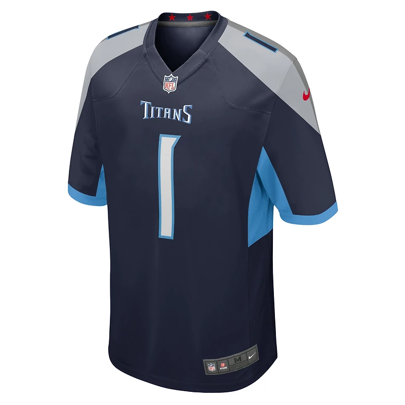 Maillot de match Nike numéro 1 Groom pour hommes, bleu marine, Tennessee Titans