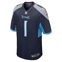 Maillot de match Nike numéro 1 Groom pour hommes, bleu marine, Tennessee Titans