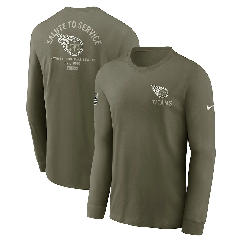 T-shirt Nike Olive Tennessee Titans 2025 Salute to Service Sideline à manches longues pour homme
