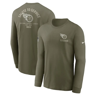 T-shirt Nike Olive Tennessee Titans 2025 Salute to Service Sideline à manches longues pour homme