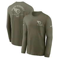 T-shirt Nike Olive Tennessee Titans 2025 Salute to Service Sideline à manches longues pour homme