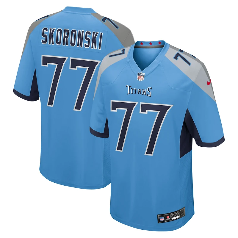 Maillot Nike Peter Skoronski bleu clair pour homme, équipe des Titans du Tennessee