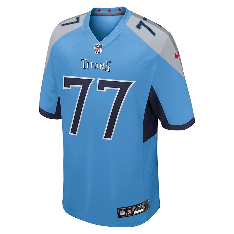 Maillot Nike Peter Skoronski bleu clair pour homme, équipe des Titans du Tennessee