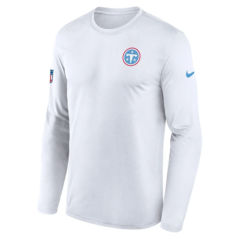 T-shirt à manches longues Nike Legend Dri-FIT blanc Tennessee Titans Sideline avec petit logo pour homme