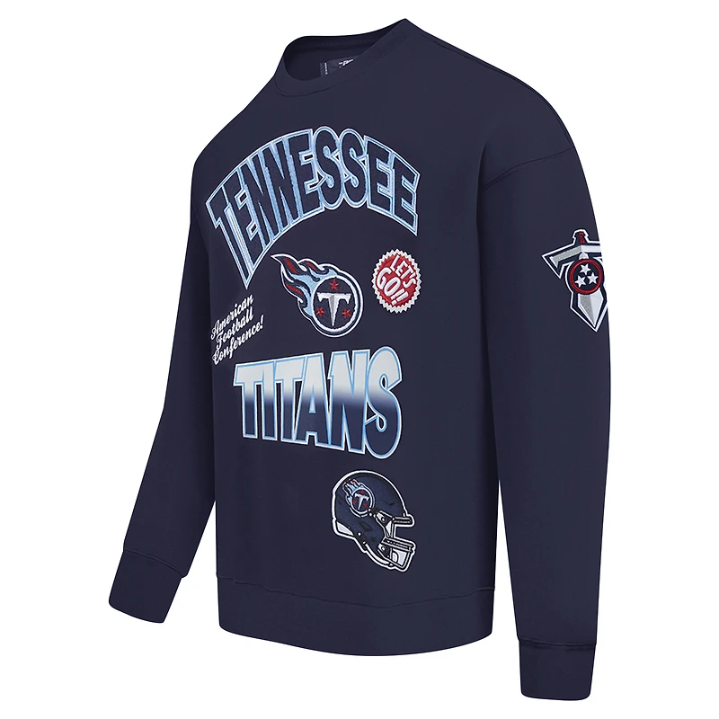 Men's Pro Standard Navy Tennessee Titans Turn It Up Drop Shoulder Pullover Sweatshirt