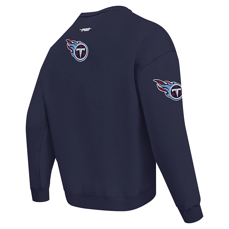 Men's Pro Standard Navy Tennessee Titans Turn It Up Drop Shoulder Pullover Sweatshirt