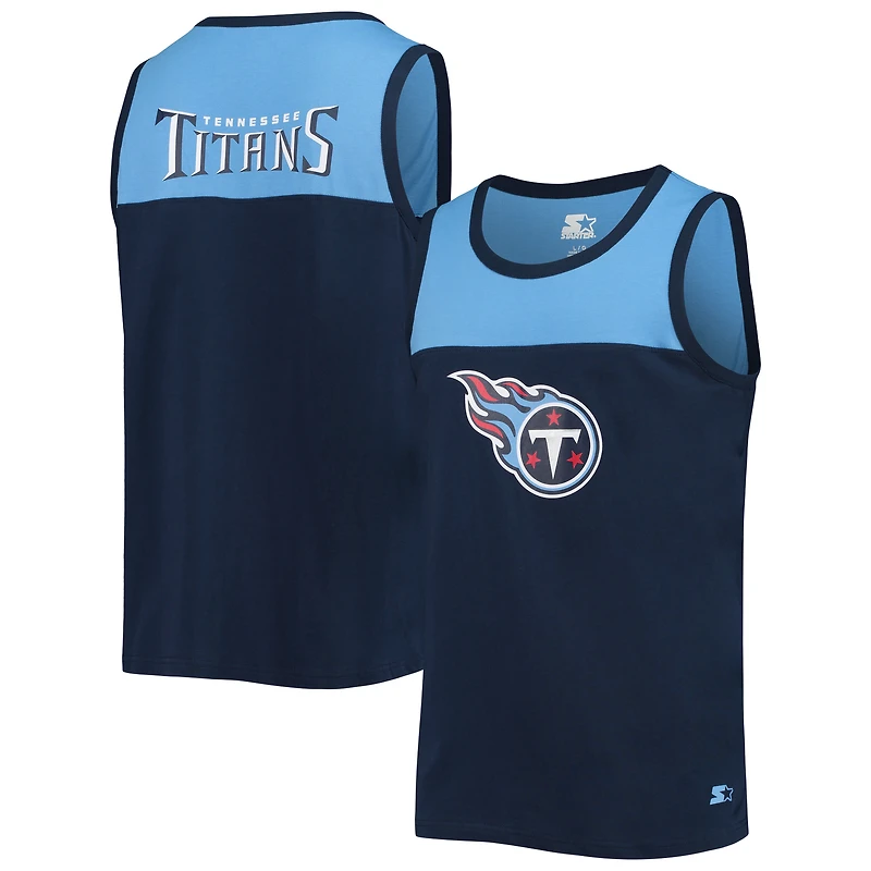Débardeur mode Starter bleu marine/bleu Tennessee Titans Team Touchdown pour homme